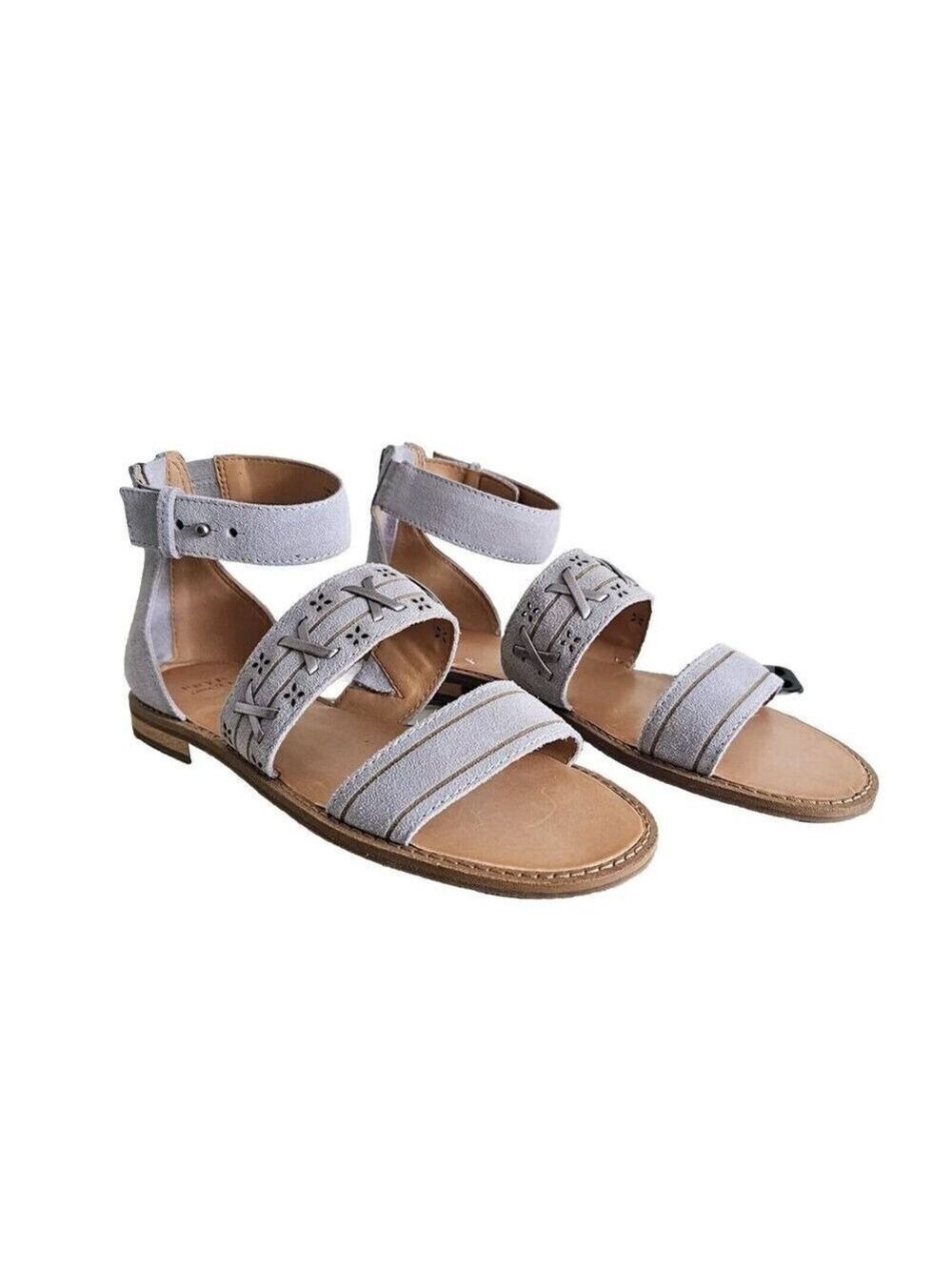 Frye & Co. Women's Ice Blue Evie Whipstitch 2 Band Sandal Flat Size 7.5
